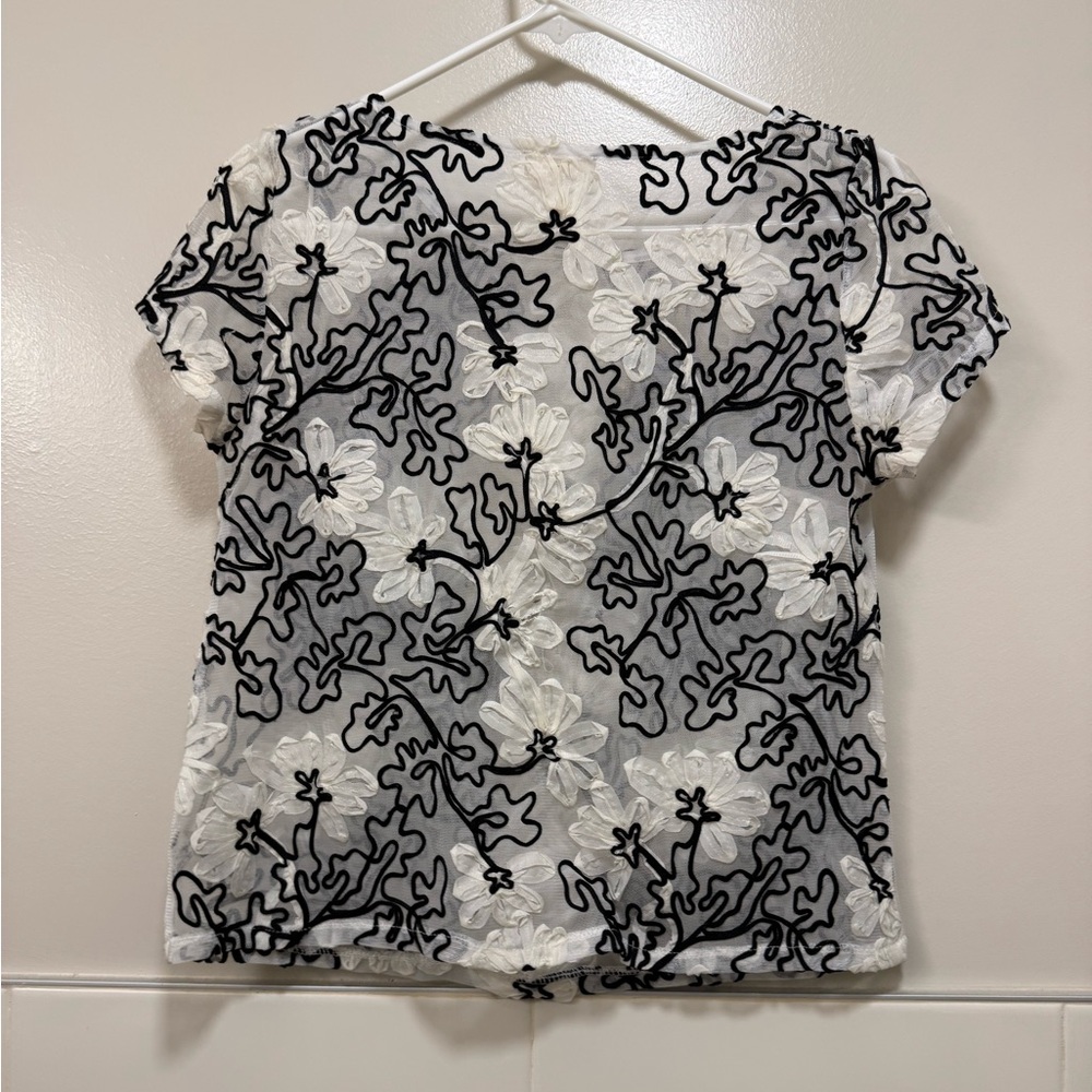Anthropologie Meadow Rue Black and White Floral Sheer Blouse - Picture 3 of 6